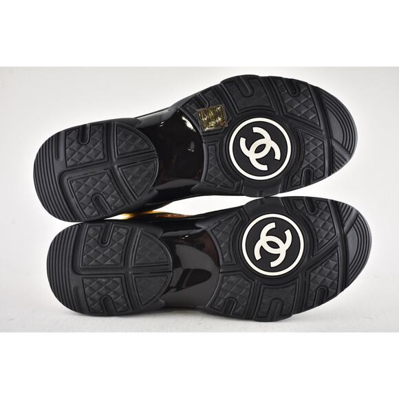 Chanel 19A Mens Black Gold Croc Suede CC Logo Low Top Trainer Sneaker 44 11 - Picture 14 of 14